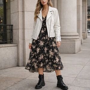 TIBI White Denim Moto Jacket